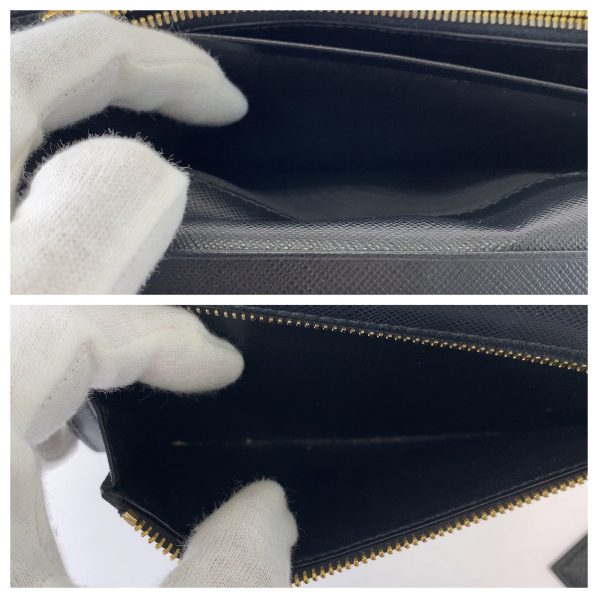 PRADA Prada Saffiano with pass case, black, gold hardware, leather, long wallet, women's