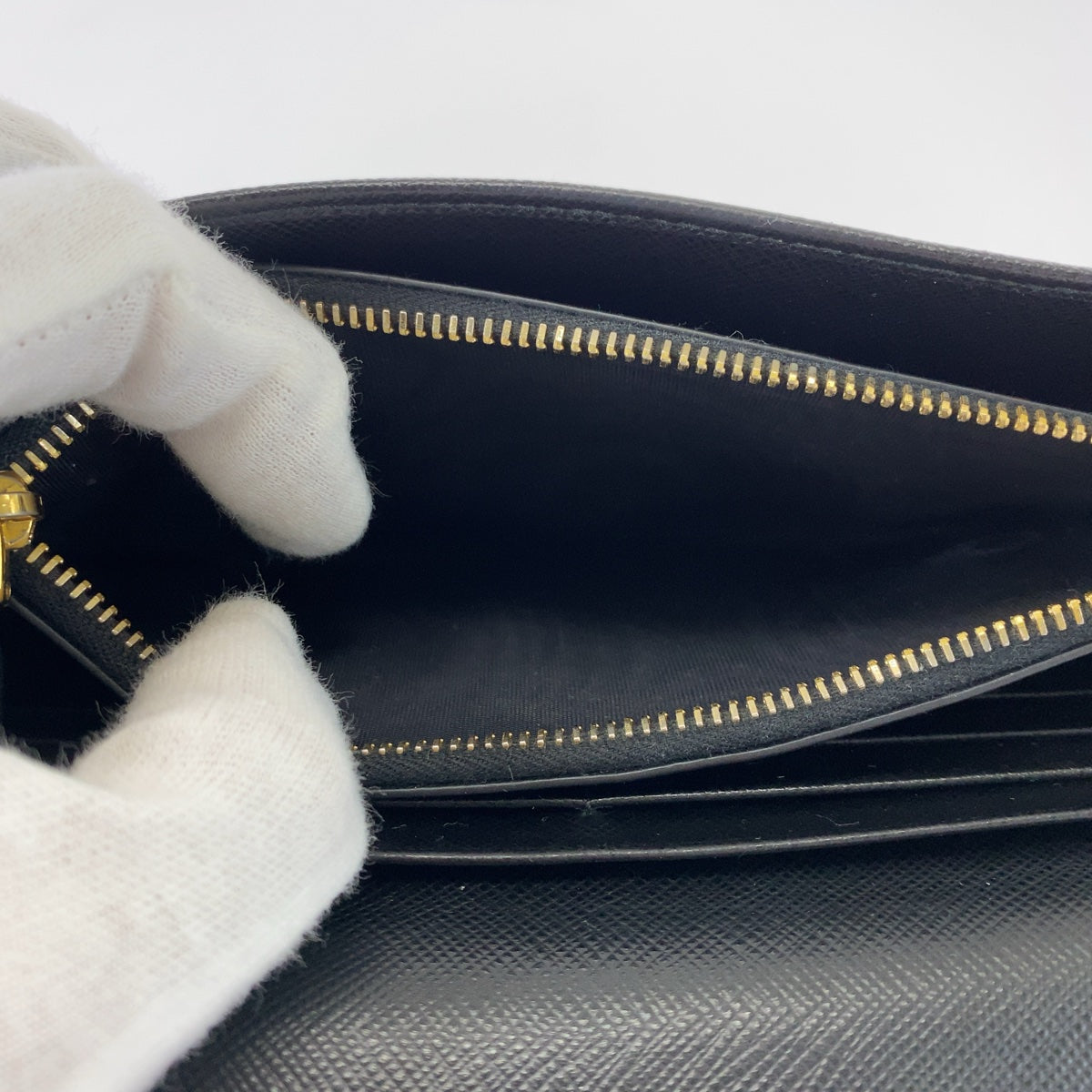 PRADA Prada Saffiano with pass case, black, gold hardware, leather, long wallet, women's