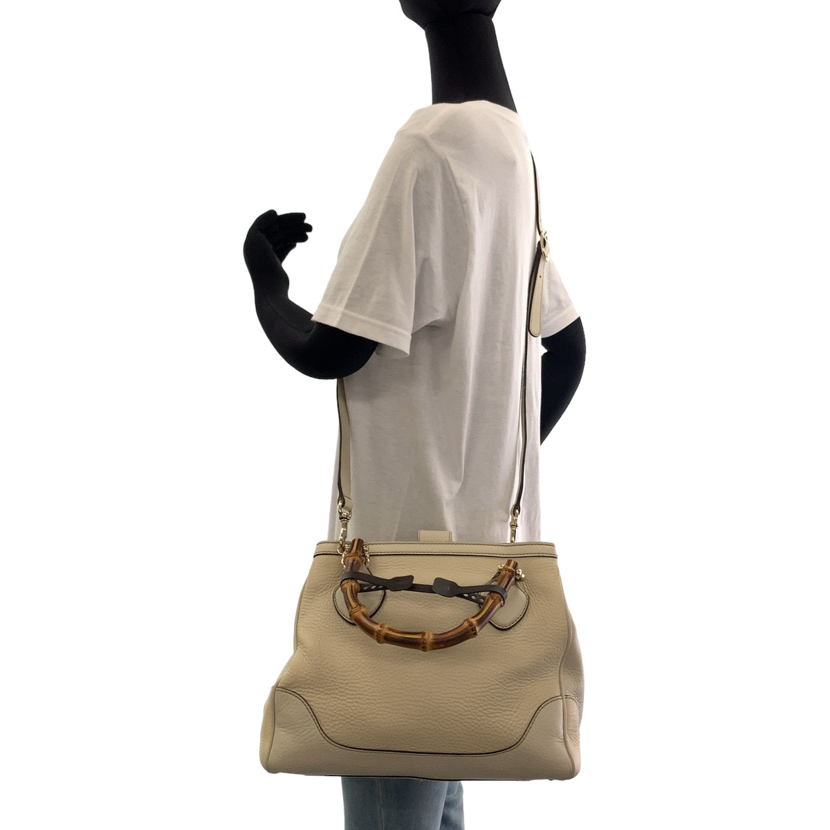 11825
GUCCI グッチ バンブー アイボリー ブラウン ゴールド金具 レザー 308360 ショルダーバッグ ハンドバッグ  レディース