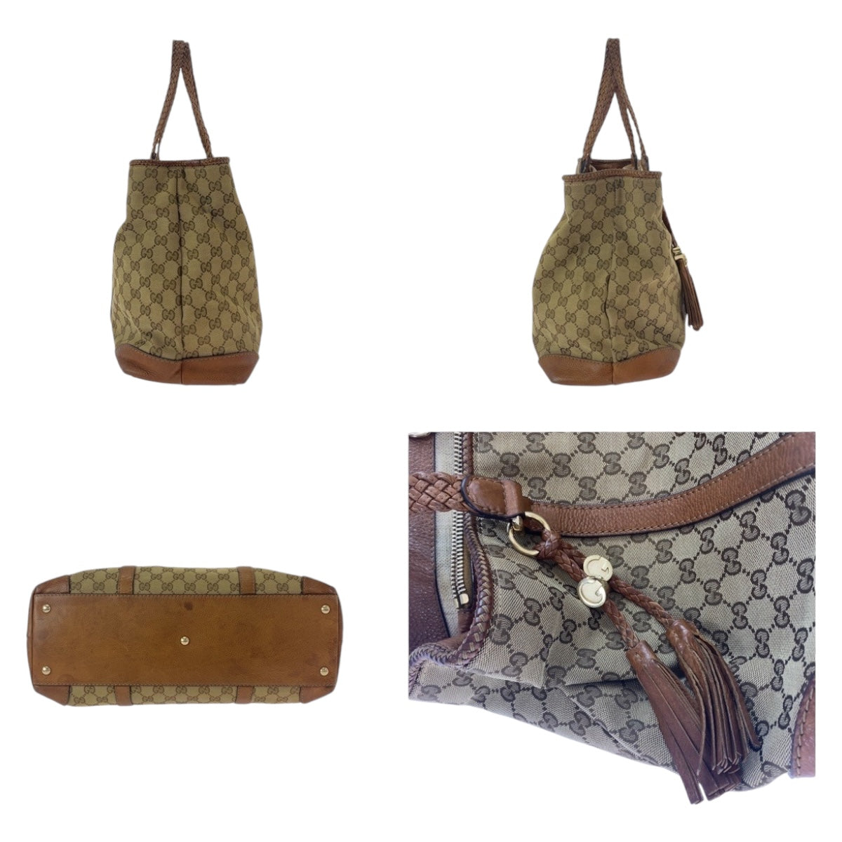 12269
GUCCI グッチ タッセル ブラウン ベージュ ゴールド金具 GGキャンバス / レザー 295326 トートバッグ ショルダーバッグ  レディース
