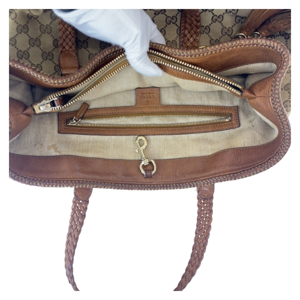 12269
GUCCI グッチ タッセル ブラウン ベージュ ゴールド金具 GGキャンバス / レザー 295326 トートバッグ ショルダーバッグ  レディース