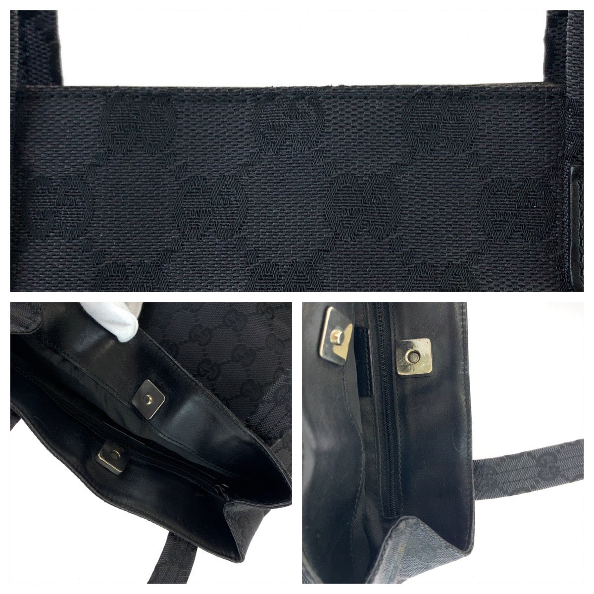 11826
GUCCI グッチ ブラック シルバー金具 GGキャンバス 002 1075 ショルダーバッグ トートバッグ  レディース