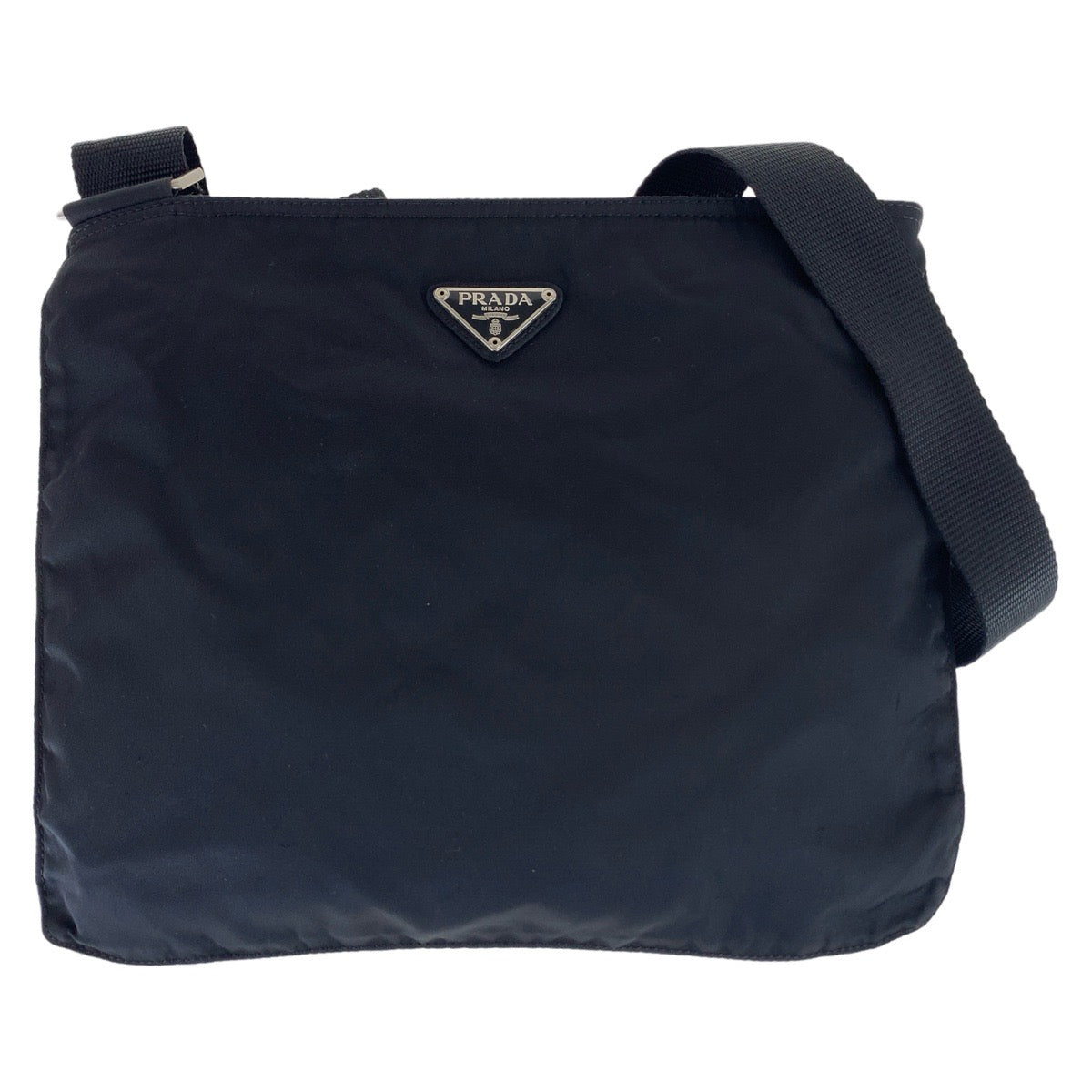 11828
PRADA プラダ テスート 三角ロゴプレート ブラック 黒 シルバー金具 ナイロン 斜め掛け ショルダーバッグ ポシェット  レディース