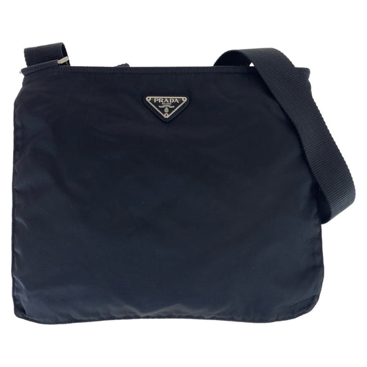 11828
PRADA プラダ テスート 三角ロゴプレート ブラック 黒 シルバー金具 ナイロン 斜め掛け ショルダーバッグ ポシェット  レディース