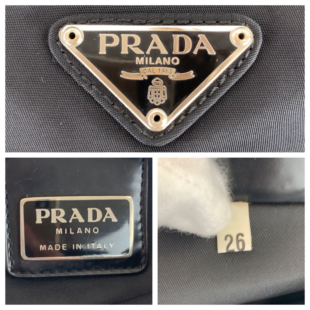 11828
PRADA プラダ テスート 三角ロゴプレート ブラック 黒 シルバー金具 ナイロン 斜め掛け ショルダーバッグ ポシェット  レディース