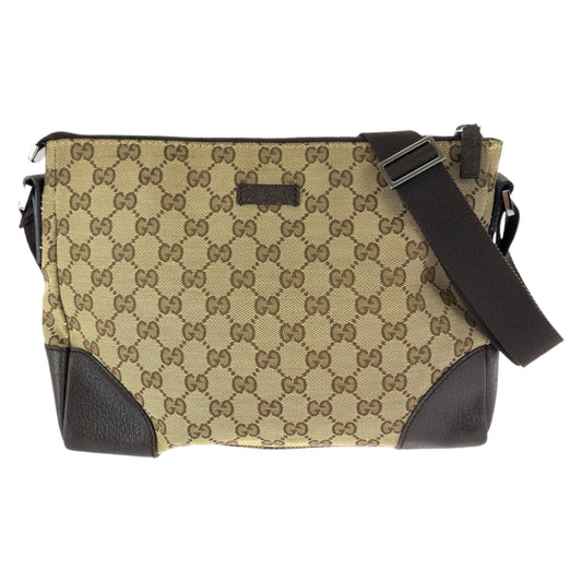 12267
GUCCI グッチ ブラウン ベージュ シルバー金具 GGキャンバス 114273 斜め掛け ショルダーバッグ メッセンジャーバッグ  レディース