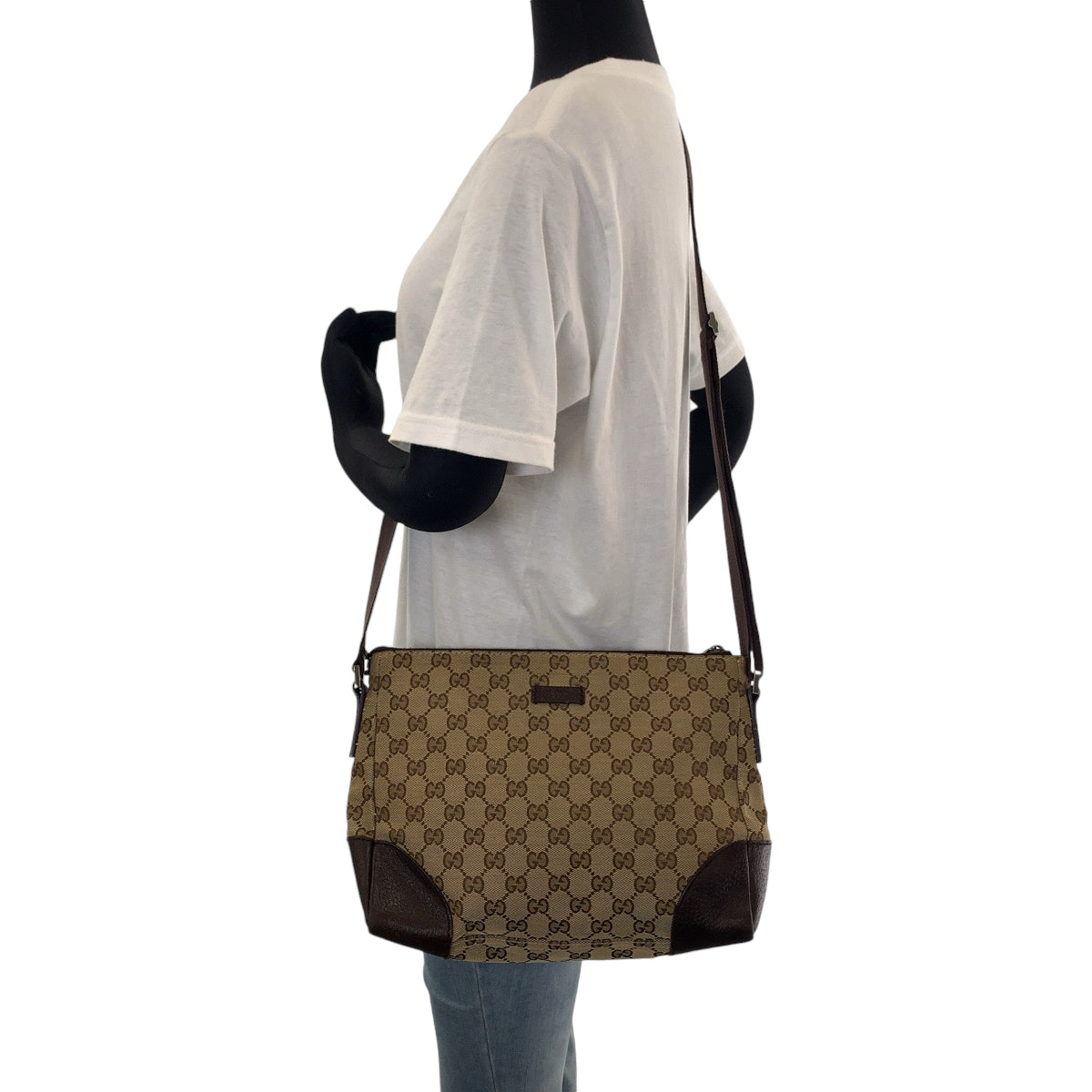 12267
GUCCI グッチ ブラウン ベージュ シルバー金具 GGキャンバス 114273 斜め掛け ショルダーバッグ メッセンジャーバッグ  レディース