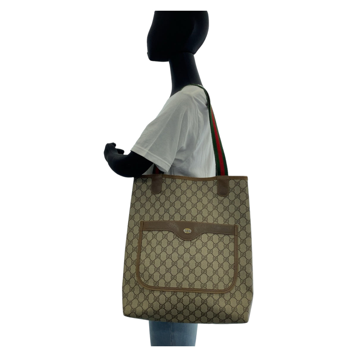 11829
 GUCCI Vintage Old Gucci Shelly Line Interlocking Brown Silver Hardware GG Supreme Canvas/Leather 120 02 003 Tote Bag Shoulder Bag Unisex A4 Storage Women's