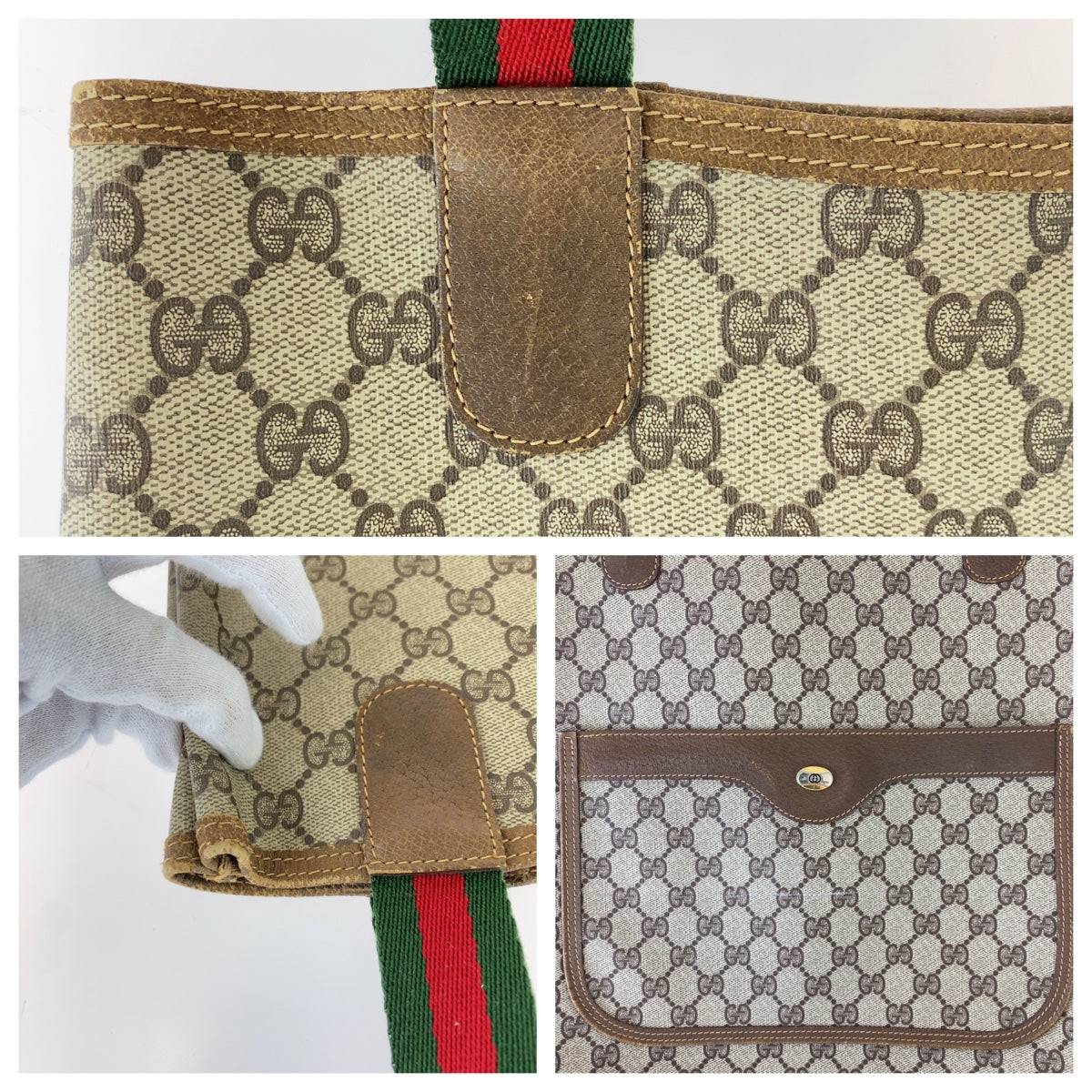 11829
 GUCCI Vintage Old Gucci Shelly Line Interlocking Brown Silver Hardware GG Supreme Canvas/Leather 120 02 003 Tote Bag Shoulder Bag Unisex A4 Storage Women's