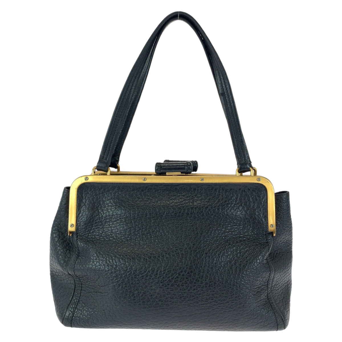 112266
PRADA プラダ ブラック 黒 ゴールド金具 レザー BR1918 がま口 ショルダーバッグ ハンドバッグ  レディース