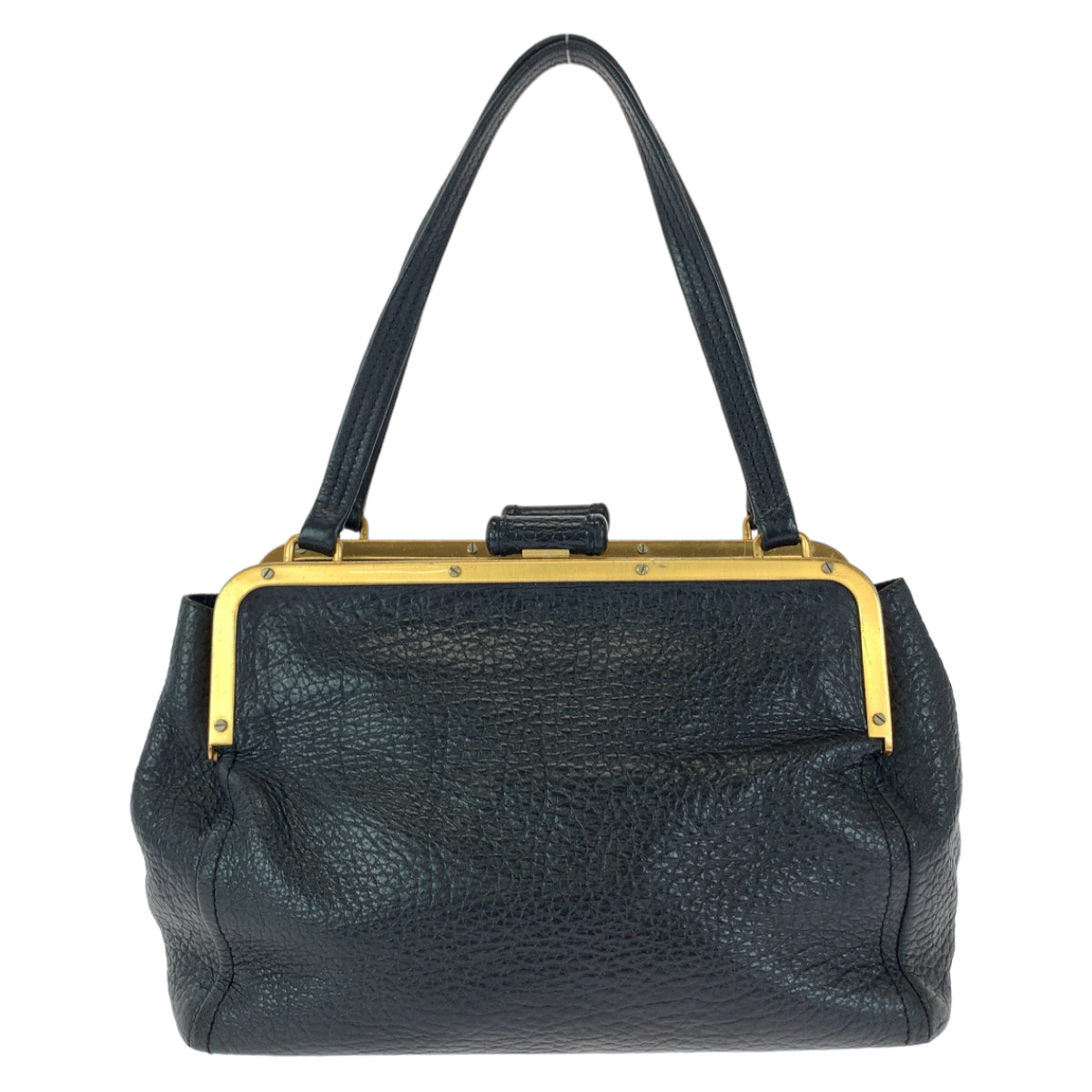 112266
PRADA プラダ ブラック 黒 ゴールド金具 レザー BR1918 がま口 ショルダーバッグ ハンドバッグ  レディース
