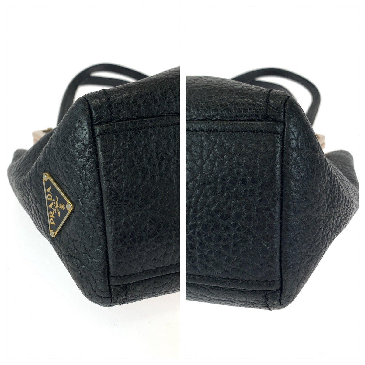 112266
PRADA プラダ ブラック 黒 ゴールド金具 レザー BR1918 がま口 ショルダーバッグ ハンドバッグ  レディース