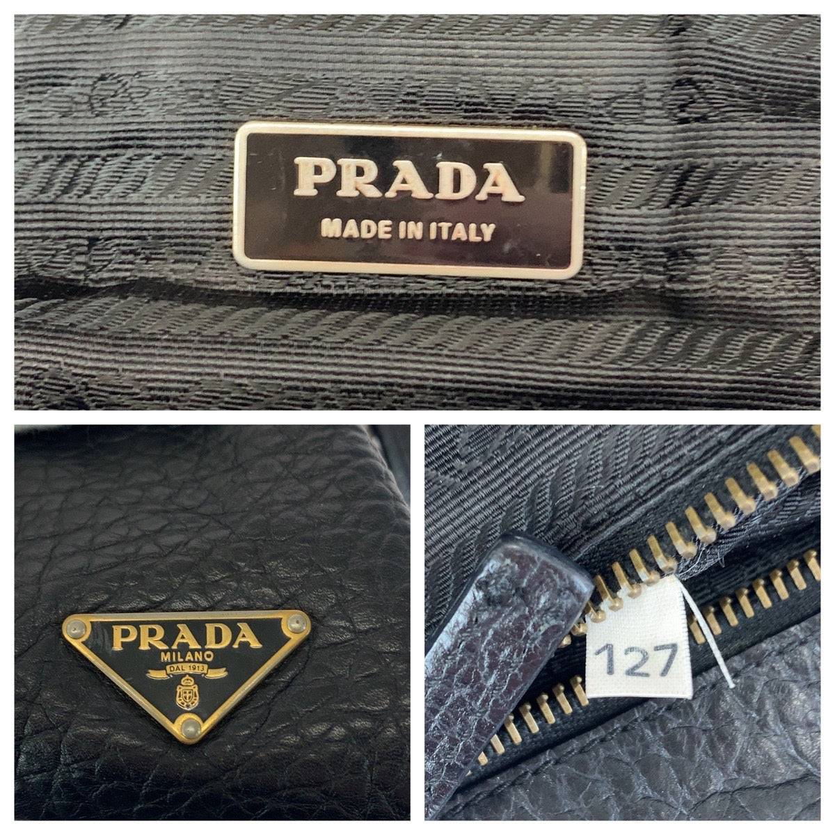 112266
PRADA プラダ ブラック 黒 ゴールド金具 レザー BR1918 がま口 ショルダーバッグ ハンドバッグ  レディース