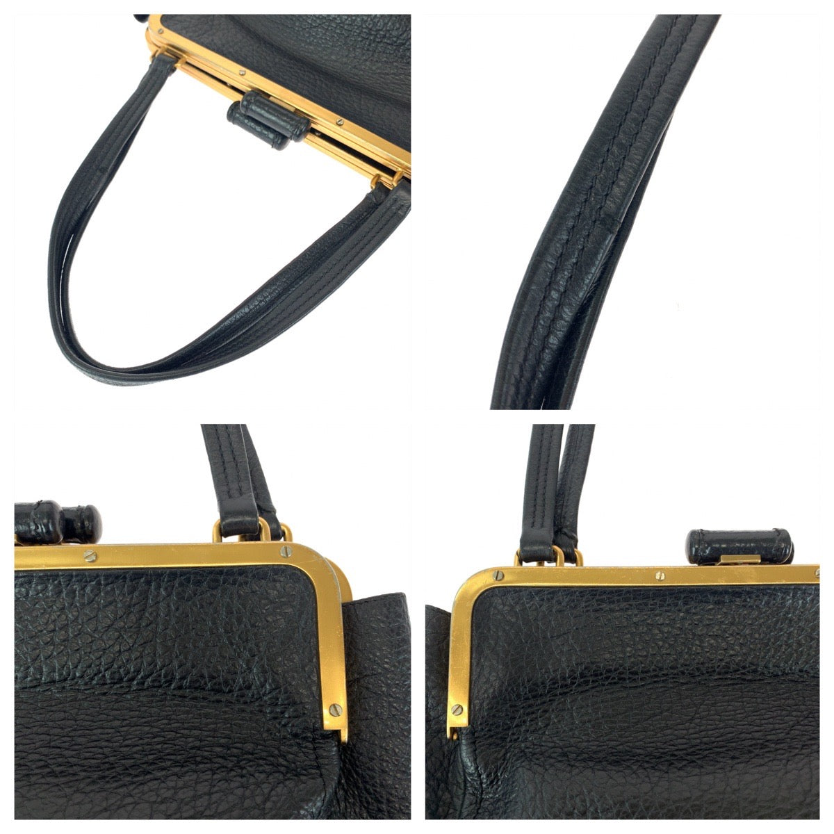 112266
PRADA プラダ ブラック 黒 ゴールド金具 レザー BR1918 がま口 ショルダーバッグ ハンドバッグ  レディース