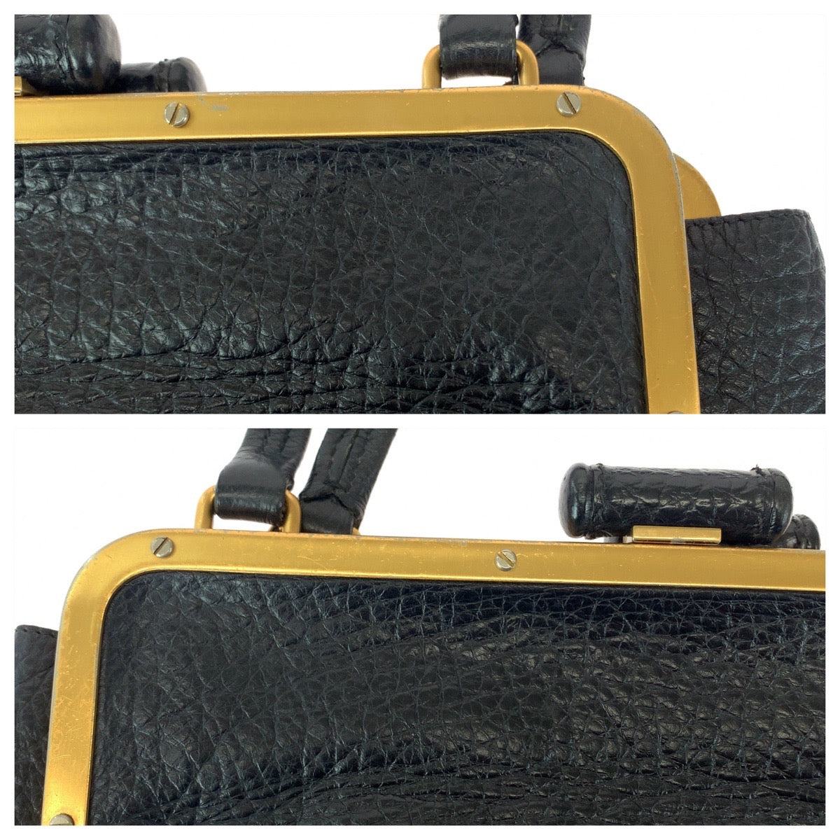 112266
PRADA プラダ ブラック 黒 ゴールド金具 レザー BR1918 がま口 ショルダーバッグ ハンドバッグ  レディース
