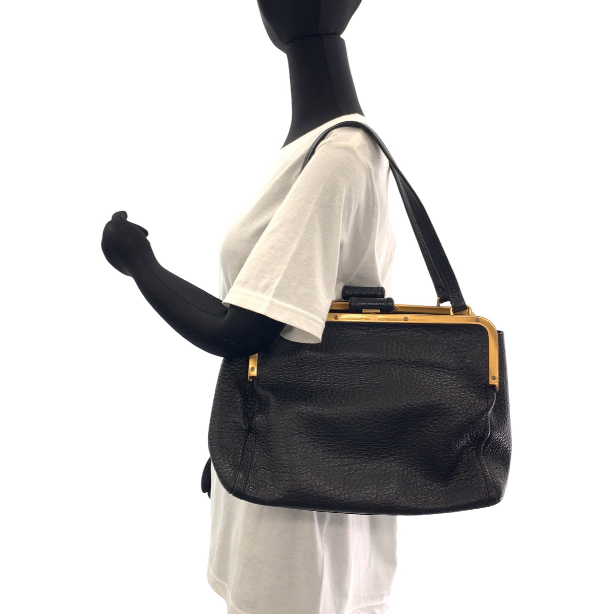 112266
PRADA プラダ ブラック 黒 ゴールド金具 レザー BR1918 がま口 ショルダーバッグ ハンドバッグ  レディース
