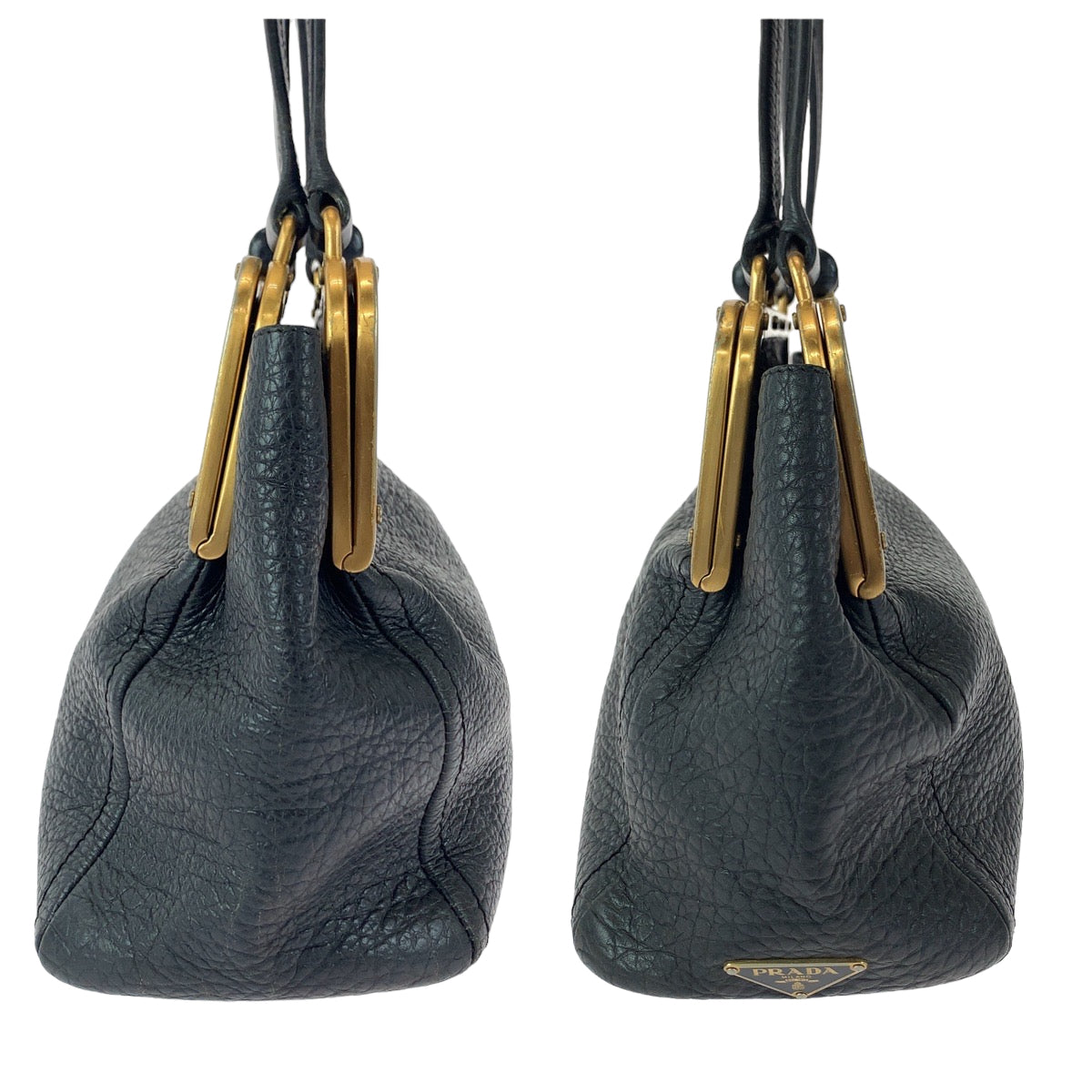 112266
PRADA プラダ ブラック 黒 ゴールド金具 レザー BR1918 がま口 ショルダーバッグ ハンドバッグ  レディース