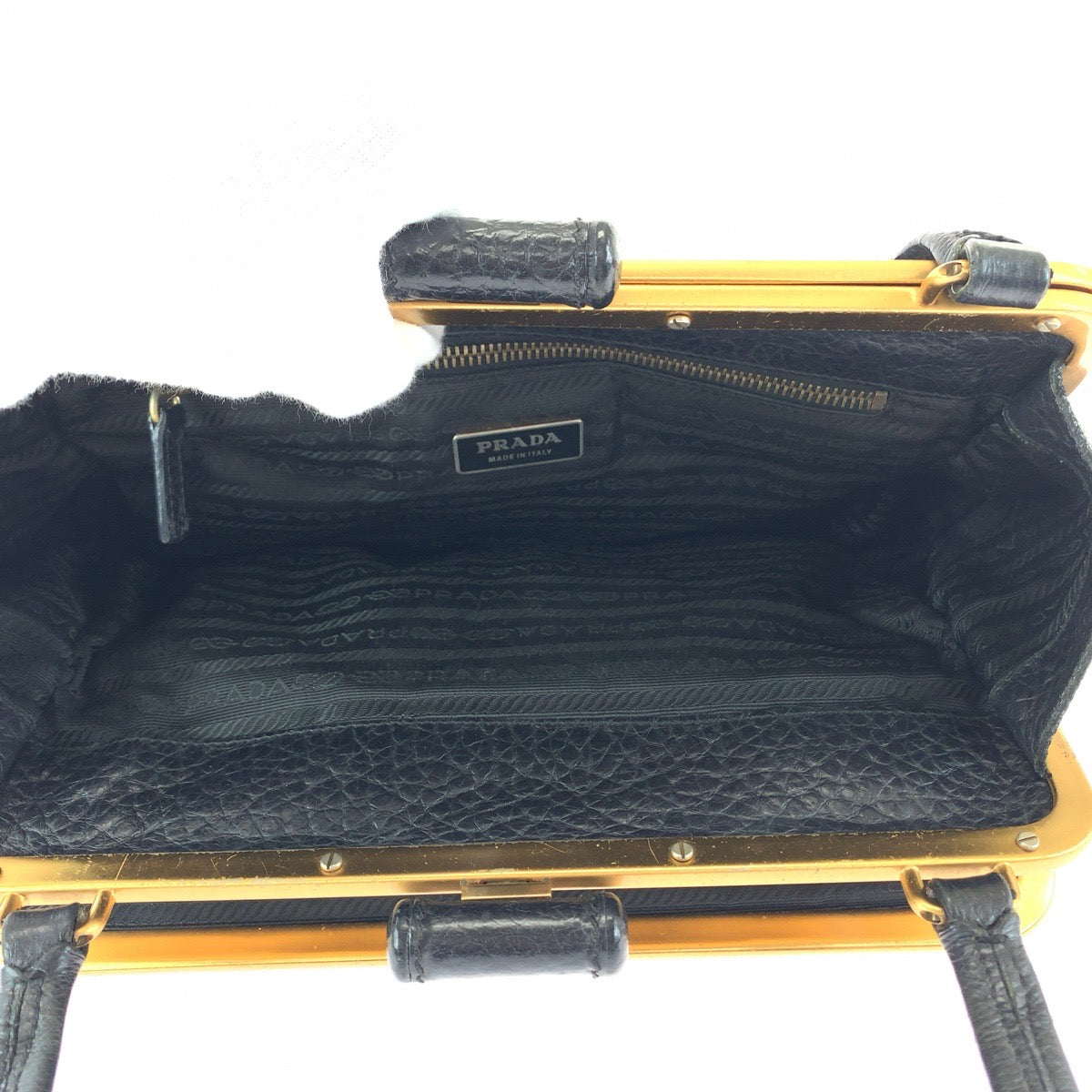 112266
PRADA プラダ ブラック 黒 ゴールド金具 レザー BR1918 がま口 ショルダーバッグ ハンドバッグ  レディース
