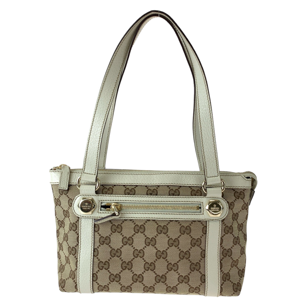 11832
GUCCI グッチ ブラウン ホワイト ゴールド金具 GGキャンバス / レザー 152458 トートバッグ ショルダーバッグ 肩掛け  レディース