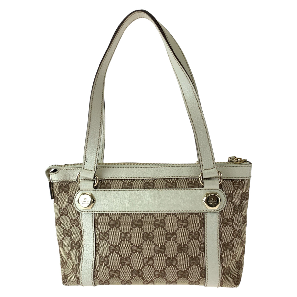 11832
GUCCI グッチ ブラウン ホワイト ゴールド金具 GGキャンバス / レザー 152458 トートバッグ ショルダーバッグ 肩掛け  レディース