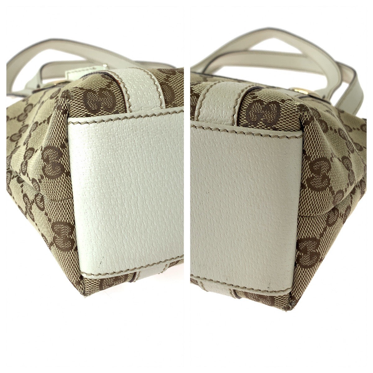 11832
GUCCI グッチ ブラウン ホワイト ゴールド金具 GGキャンバス / レザー 152458 トートバッグ ショルダーバッグ 肩掛け  レディース