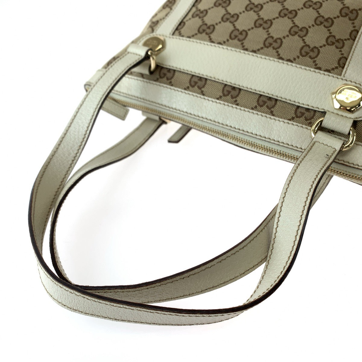 11832
GUCCI グッチ ブラウン ホワイト ゴールド金具 GGキャンバス / レザー 152458 トートバッグ ショルダーバッグ 肩掛け  レディース