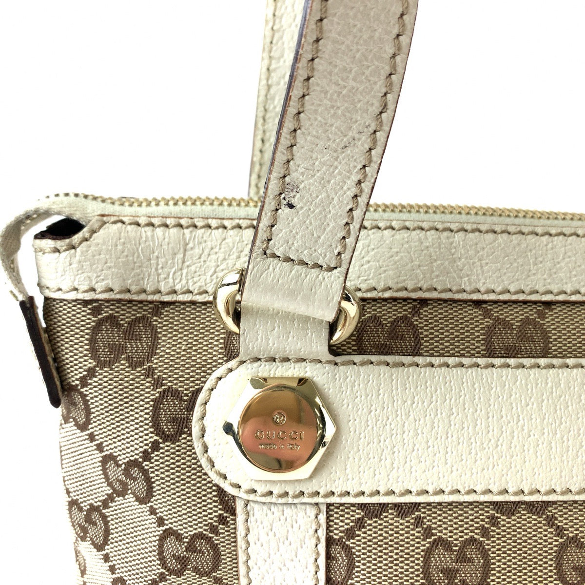 11832
GUCCI グッチ ブラウン ホワイト ゴールド金具 GGキャンバス / レザー 152458 トートバッグ ショルダーバッグ 肩掛け  レディース