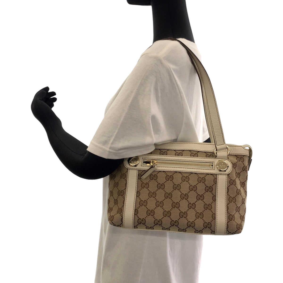 11832
GUCCI グッチ ブラウン ホワイト ゴールド金具 GGキャンバス / レザー 152458 トートバッグ ショルダーバッグ 肩掛け  レディース