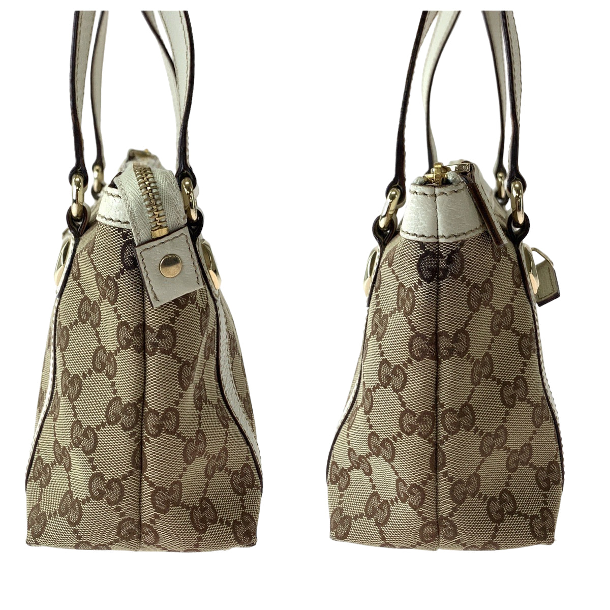 11832
GUCCI グッチ ブラウン ホワイト ゴールド金具 GGキャンバス / レザー 152458 トートバッグ ショルダーバッグ 肩掛け  レディース