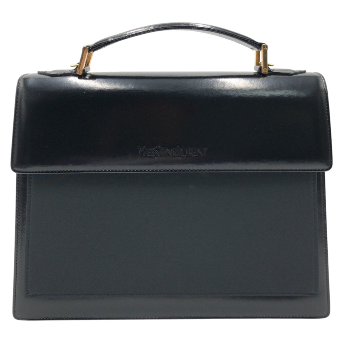 12898
YVES SAINT LAURENT イヴ サンローラン ヴィンテージ ブラック ゴールド金具 エナメル ハンドバッグ ショルダーバッグ レディース AB32