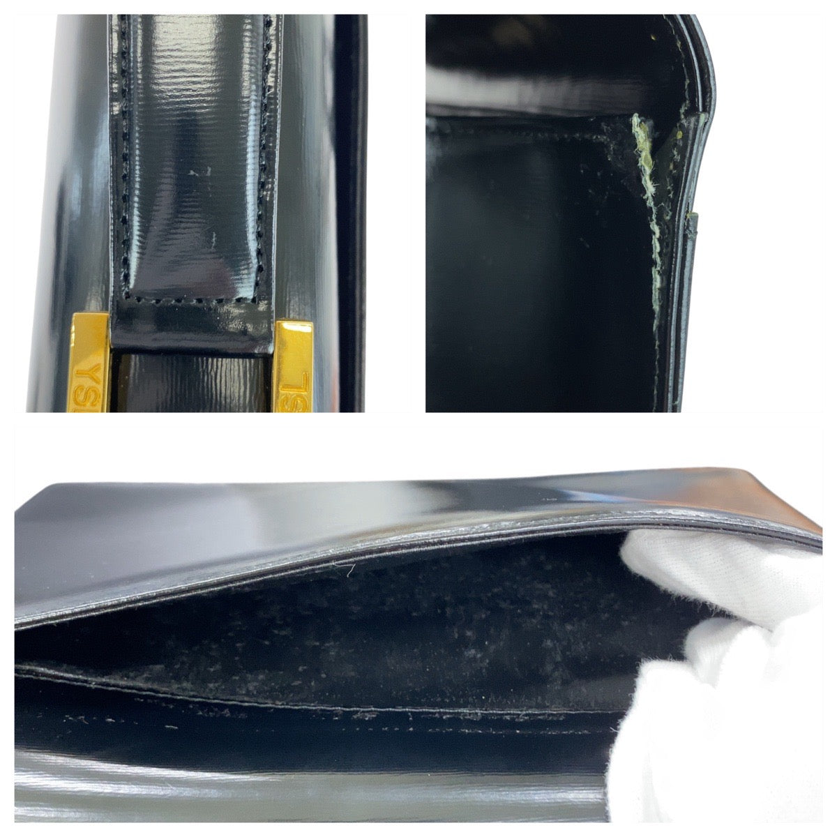 12898
YVES SAINT LAURENT イヴ サンローラン ヴィンテージ ブラック ゴールド金具 エナメル ハンドバッグ ショルダーバッグ レディース AB32