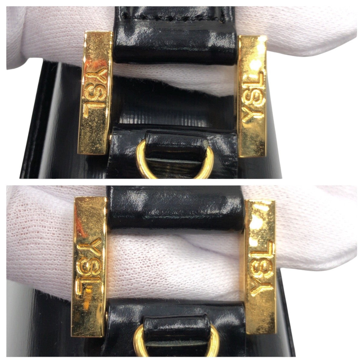 12898
YVES SAINT LAURENT イヴ サンローラン ヴィンテージ ブラック ゴールド金具 エナメル ハンドバッグ ショルダーバッグ レディース AB32