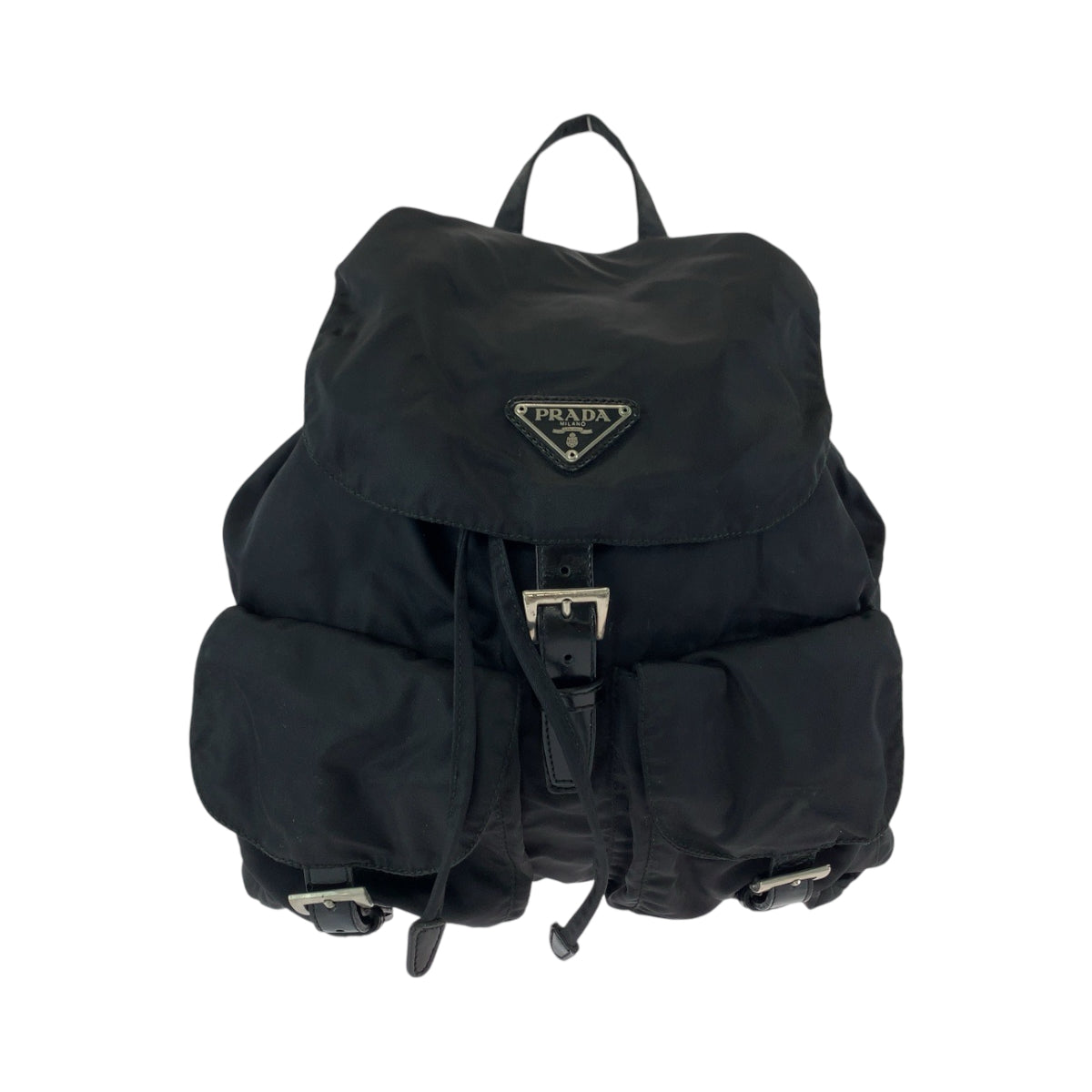 PRADA Tessuto Triangle Logo Plate Black Silver Hardware Nylon Backpack Women's