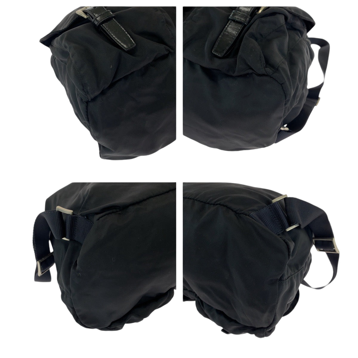 PRADA Tessuto Triangle Logo Plate Black Silver Hardware Nylon Backpack Women's