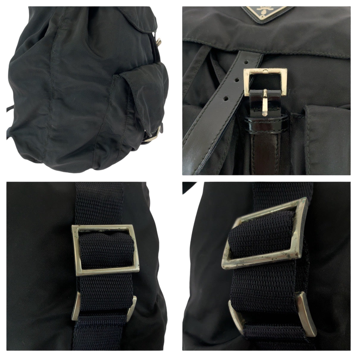 PRADA Tessuto Triangle Logo Plate Black Silver Hardware Nylon Backpack Women's