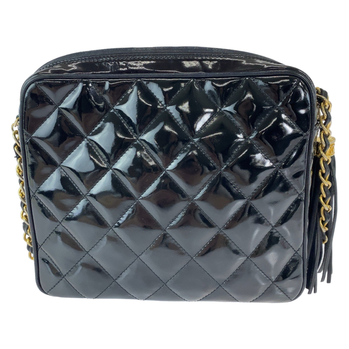 12262
CHANEL シャネル ヴィンテージ マトラッセ ココマーク フリンジ ブラック 黒 ゴールド金具 パテントレザー チェーンショルダーバッグ 斜め掛け  レディース