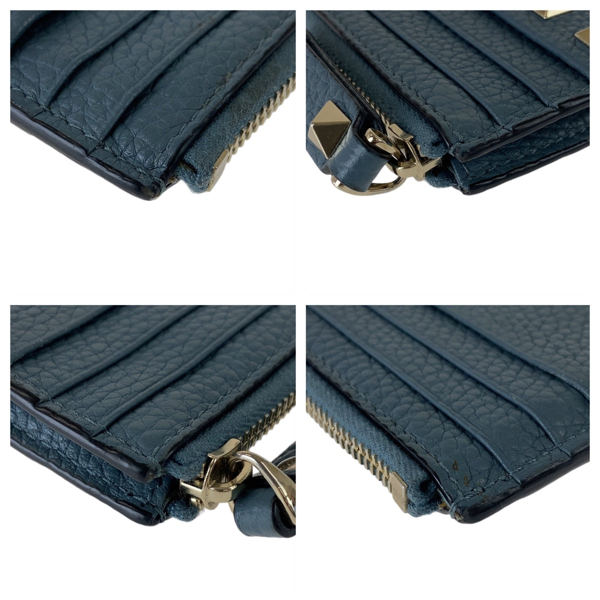 12261
 VALENTINO Valentino Rockstud Navy Gold Hardware Leather Coin Case Card Case Fragment Case Women's