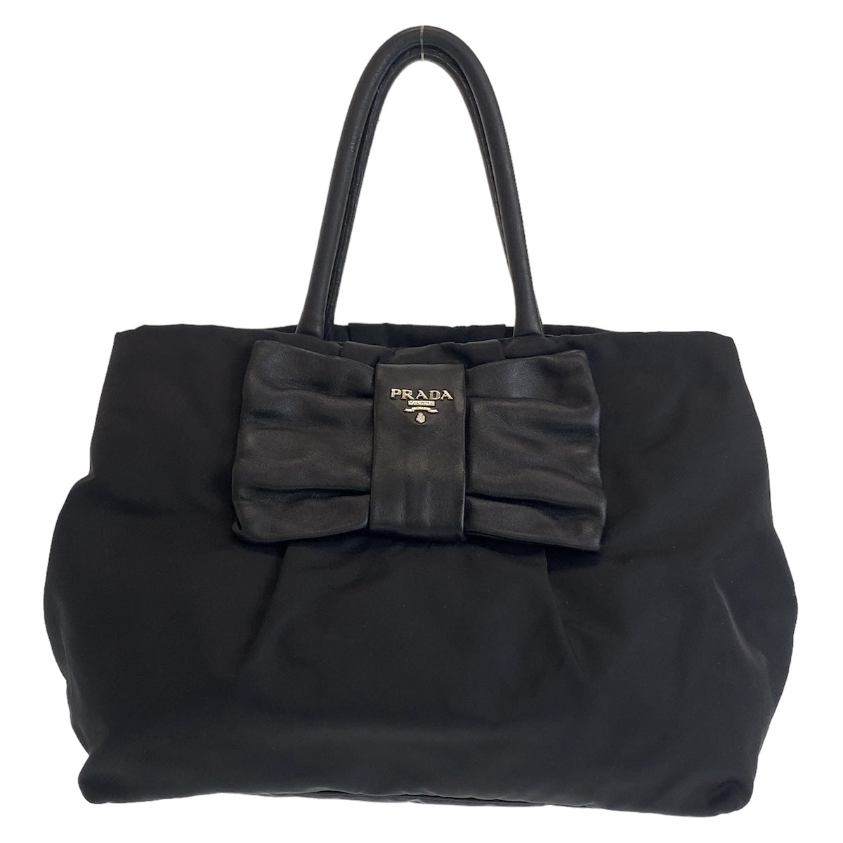 12251
PRADA プラダ テスート リボン ブラック 黒 シルバー金具 ナイロン / レザー トートバッグ ハンドバッグ  レディース