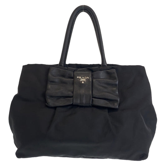12251
PRADA プラダ テスート リボン ブラック 黒 シルバー金具 ナイロン / レザー トートバッグ ハンドバッグ  レディース