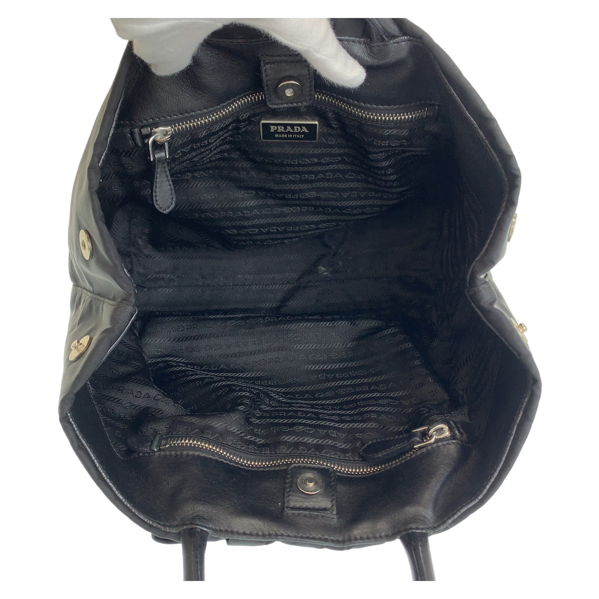 12251
PRADA プラダ テスート リボン ブラック 黒 シルバー金具 ナイロン / レザー トートバッグ ハンドバッグ  レディース