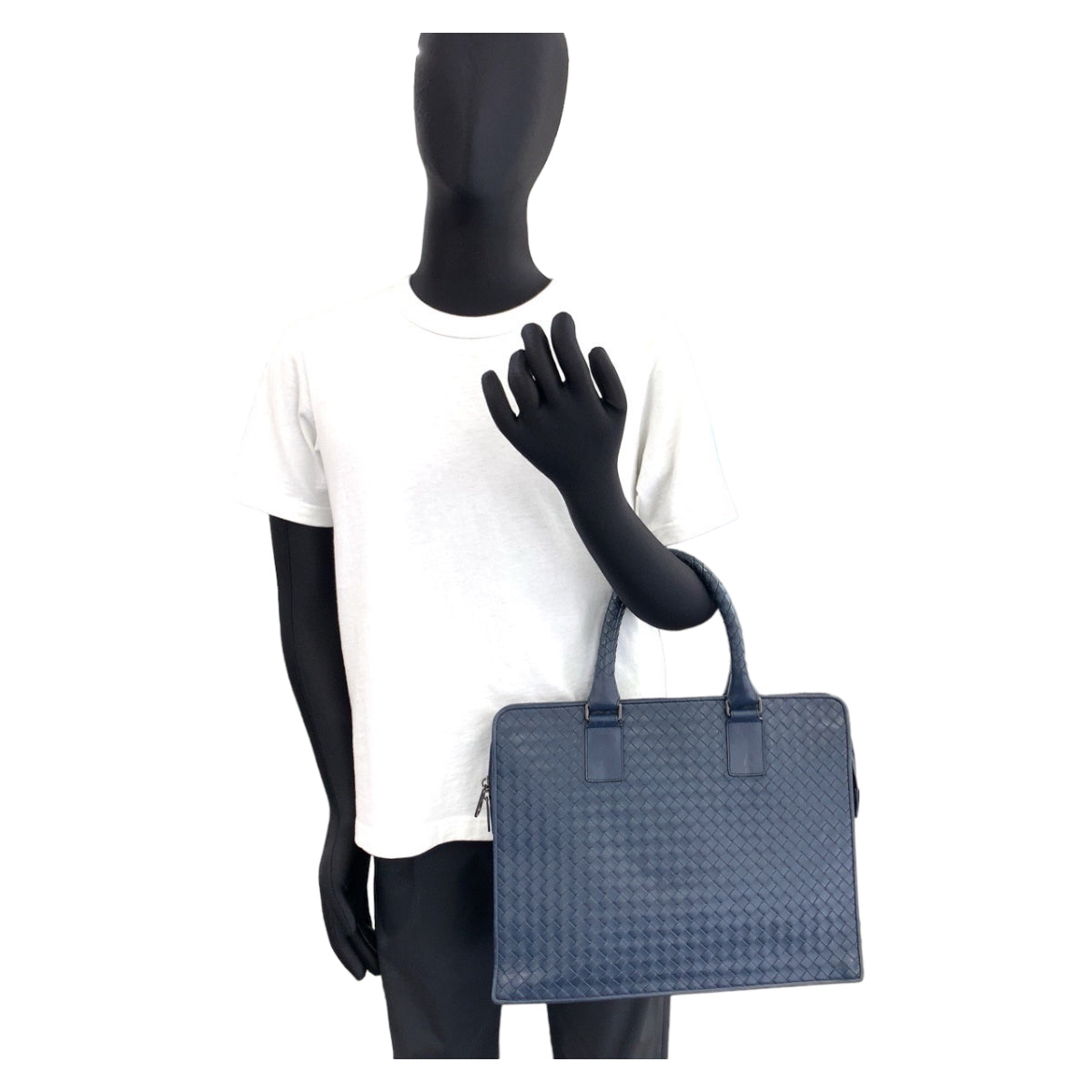 BOTTEGAVENETA ボッテガヴェネタ イントレチャート ネイビー ガンメタ金具 レザー ビジネスバッグ ブリーフケース  メンズ