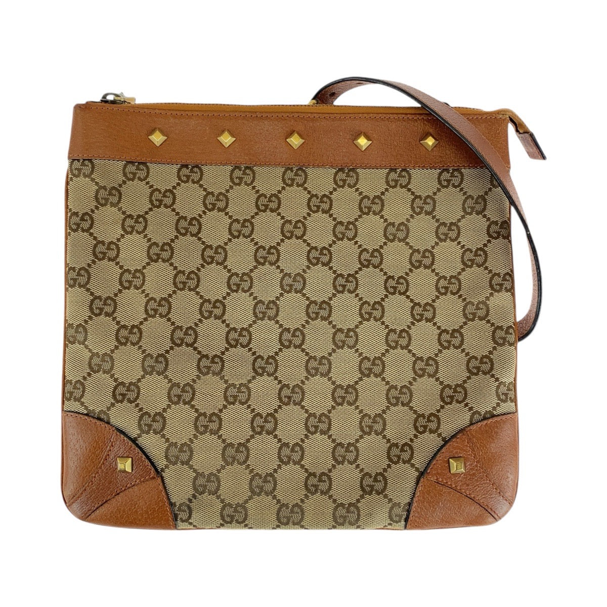 12905
GUCCI グッチ スタッズ ライトブラウン キャメル ゴールド金具 GGキャンバス / レザー 120893 ショルダーバッグ ポシェット  レディース