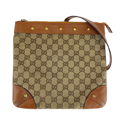 12905
GUCCI グッチ スタッズ ライトブラウン キャメル ゴールド金具 GGキャンバス / レザー 120893 ショルダーバッグ ポシェット  レディース