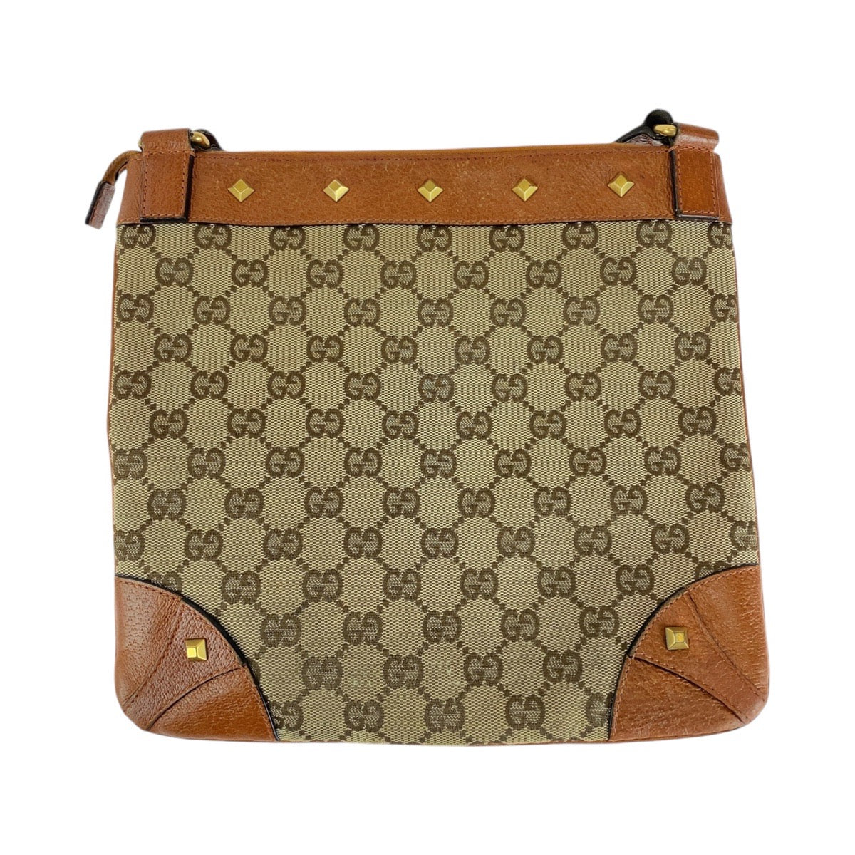12905
GUCCI グッチ スタッズ ライトブラウン キャメル ゴールド金具 GGキャンバス / レザー 120893 ショルダーバッグ ポシェット  レディース