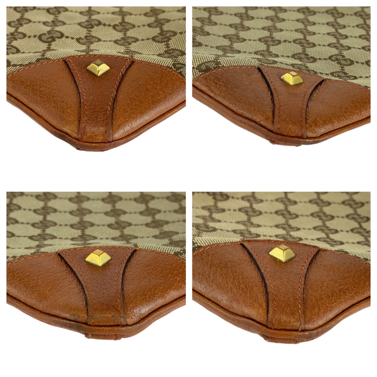 12905
GUCCI グッチ スタッズ ライトブラウン キャメル ゴールド金具 GGキャンバス / レザー 120893 ショルダーバッグ ポシェット  レディース