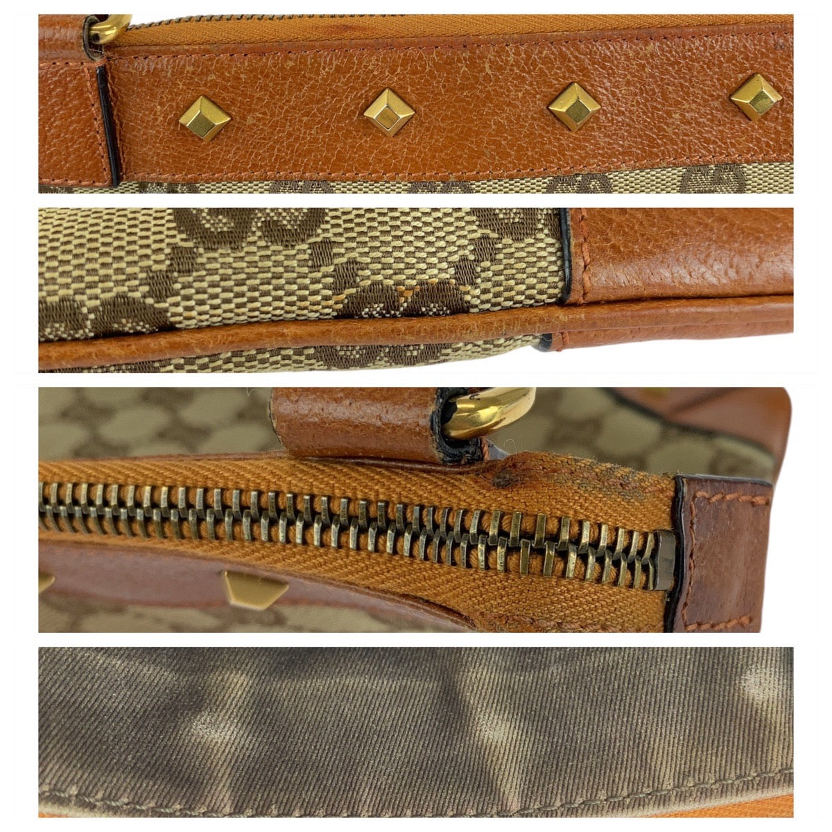 12905
GUCCI グッチ スタッズ ライトブラウン キャメル ゴールド金具 GGキャンバス / レザー 120893 ショルダーバッグ ポシェット  レディース