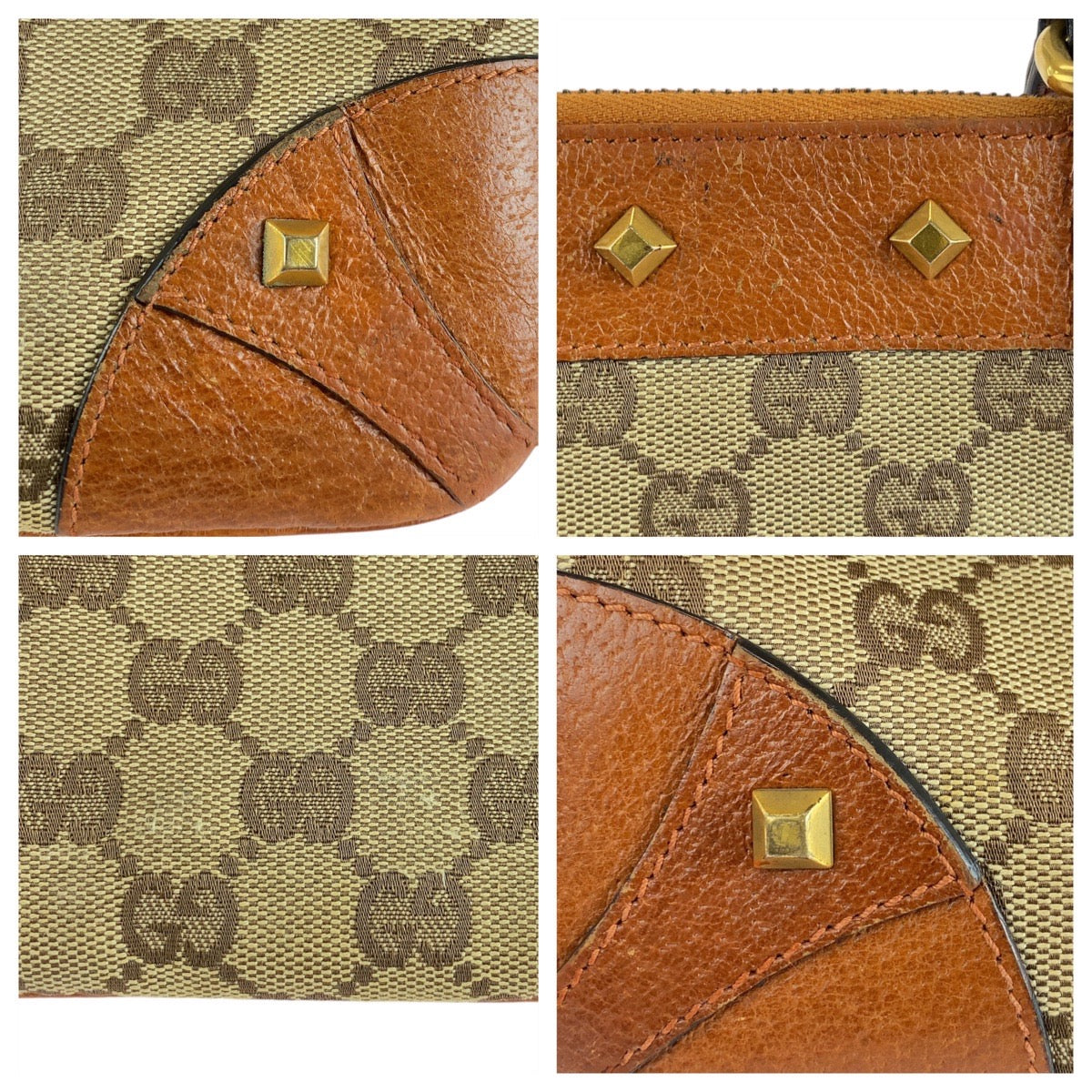 12905
GUCCI グッチ スタッズ ライトブラウン キャメル ゴールド金具 GGキャンバス / レザー 120893 ショルダーバッグ ポシェット  レディース