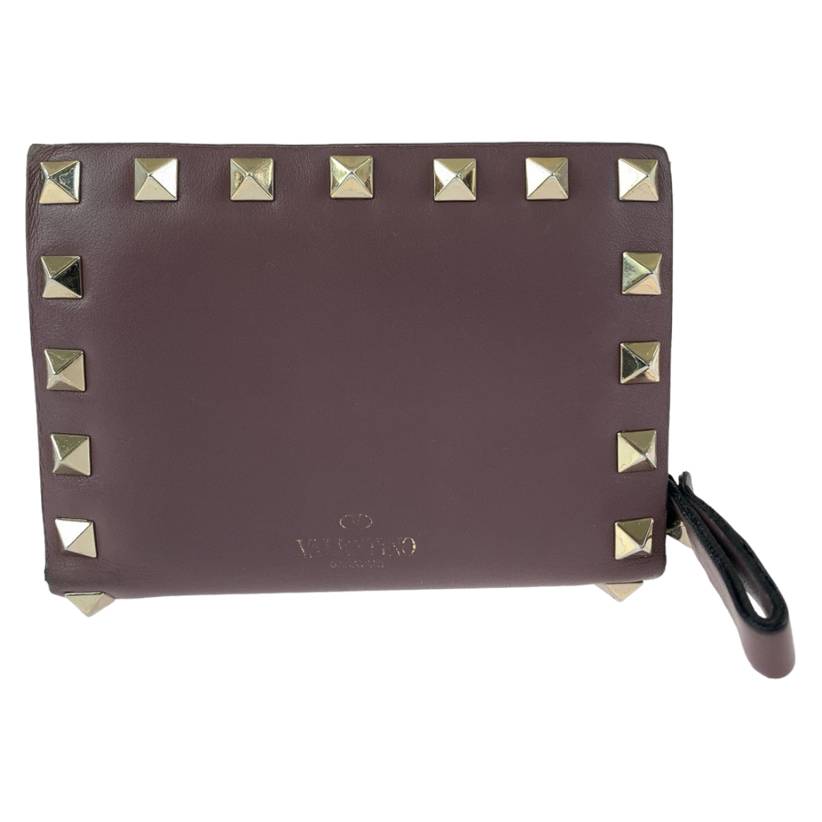 18034
VALENTINO ヴァレンティノ ロックスタッズ パープル ゴールド金具 レザー TW2P0620BOL416 折財布 コンパクトウォレット  レディース AB17