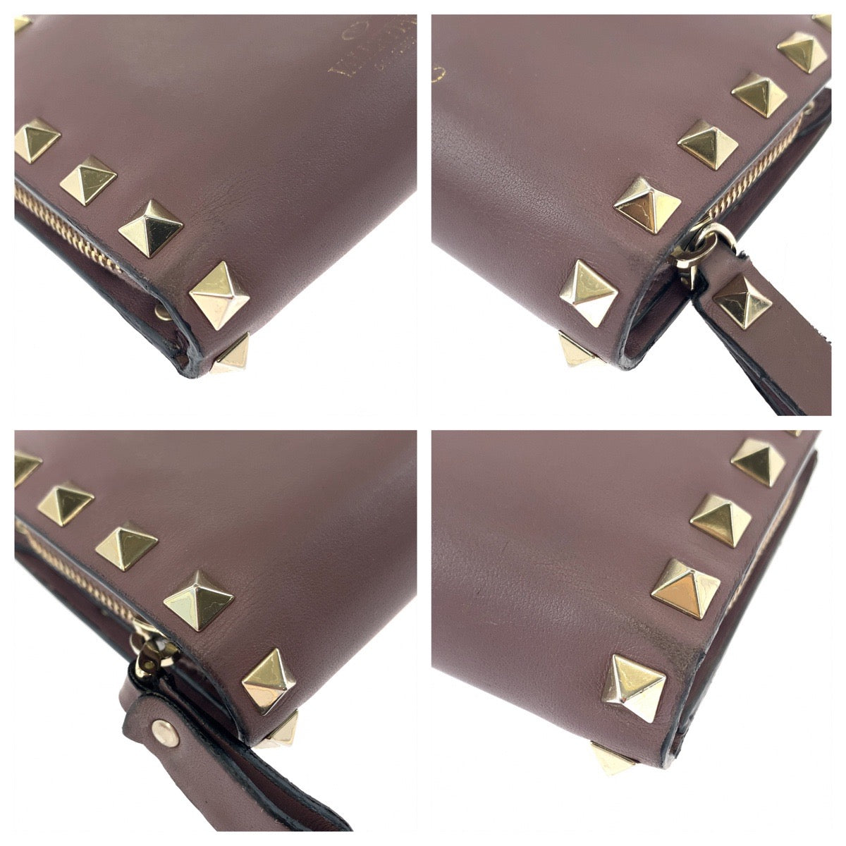 18034
VALENTINO ヴァレンティノ ロックスタッズ パープル ゴールド金具 レザー TW2P0620BOL416 折財布 コンパクトウォレット  レディース AB17