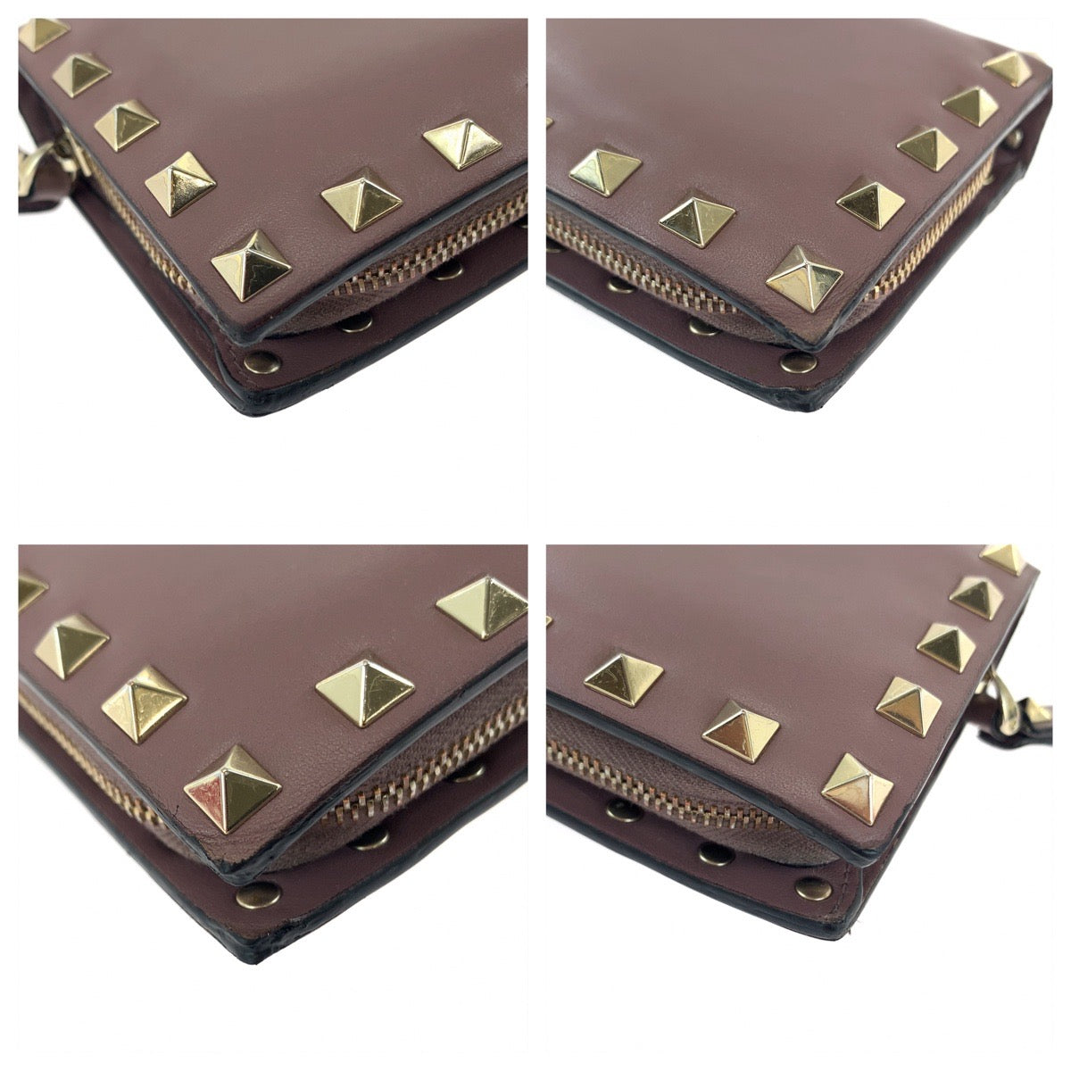 18034
VALENTINO ヴァレンティノ ロックスタッズ パープル ゴールド金具 レザー TW2P0620BOL416 折財布 コンパクトウォレット  レディース AB17